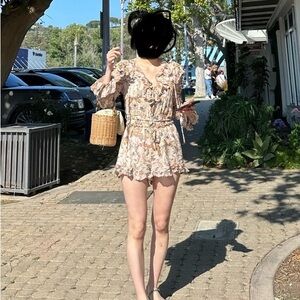 Flowy Frills Short Romper Long Sleeve with Ties